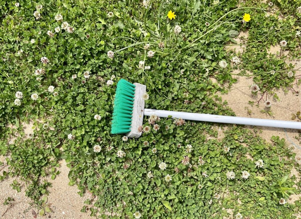 人工芝を起こすデッキブラシ