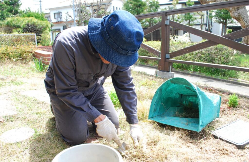 庭の芝生を剥がす